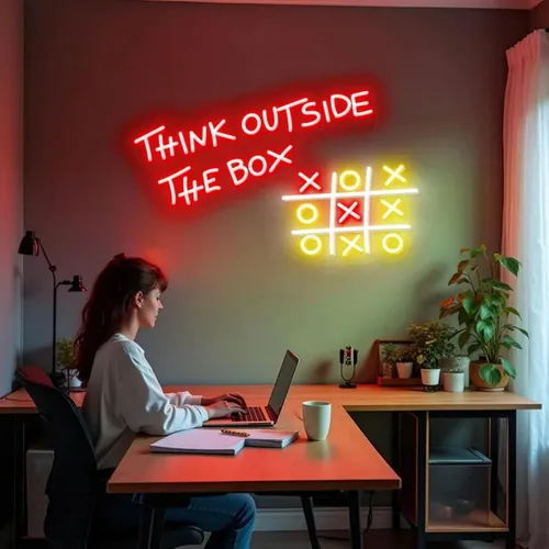 Miniatura 2 de Letrero de neón Think Outside The Box, decoración de pared motivacional, letrero LED de inspiración, letrero LED con cita positiva, oficina en casa