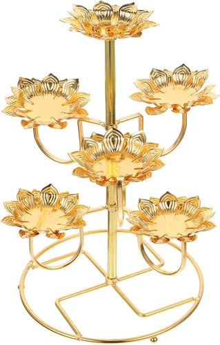 COHEALI Portavelas con base de lámpara de mantequilla de loto, paquete de 2 portavelas de 11.81 x 5.90 x 9.64 pulgadas de metal de loto para templo