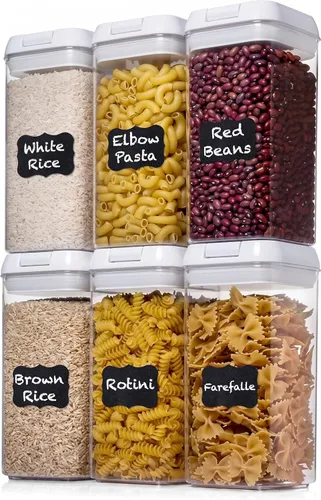 Miniatura 10 de Shazo Contenedores herméticos para almacenamiento de alimentos con tapas - 6 unidades de contenedores de cereal de plástico transparente sin BPA