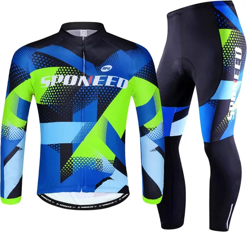 sponeed Ropa de ciclismo para hombre, manga larga, para bicicleta de montaña, camiseta de bicicleta de carretera, pantalones acolchados, trajes de