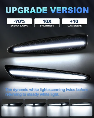 Miniatura 4 de Luces LED dinámicas de marcador lateral compatibles con Chevy Corvette C6 2005-2013 escaneo secuencial intermitente a luz blanca constante, 10 veces
