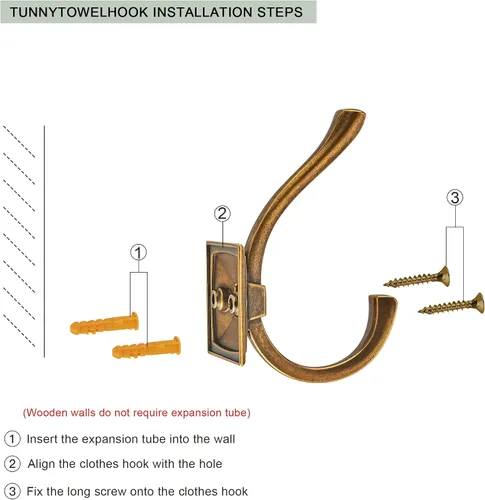 Miniatura 4 de TUNNY Paquete de 5 ganchos para colgar en la pared de diseño antiguo, ganchos de latón antiguo, gancho para toallas para armario de zapatos