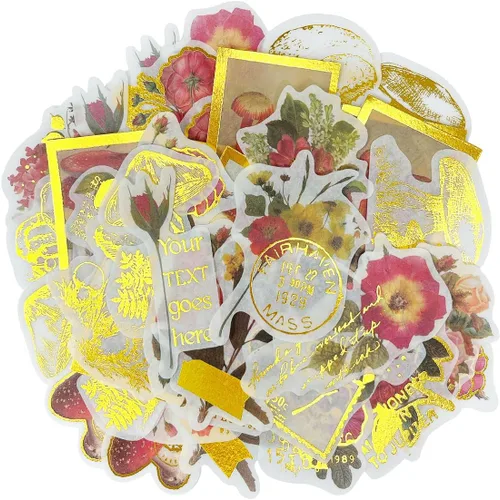Miniatura 6 de allydrew Calcomanías decorativas para álbumes de recortes, manualidades para papelería, diario, fabricación de tarjetas (60 unidades), lámina dorada