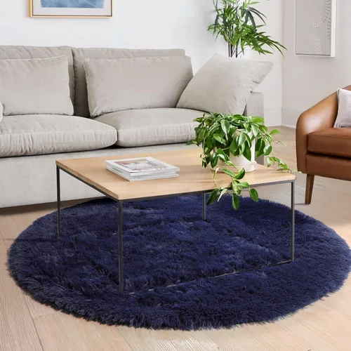 Miniatura 5 de Amdrebio Alfombra Redonda Azul Marino Oscuro de 4 Pies para Habitación de Niños Dormitorio, Alfombras de Área Circulares de Felpa Shag Esponjosa