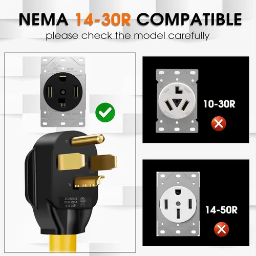 Miniatura 4 de Cable adaptador de cargador NEMA 14-30P a 14-50R EV, 125V/250V 4 clavijas de estilo moderno para secadora (después de 1996) a enchufe de cargador