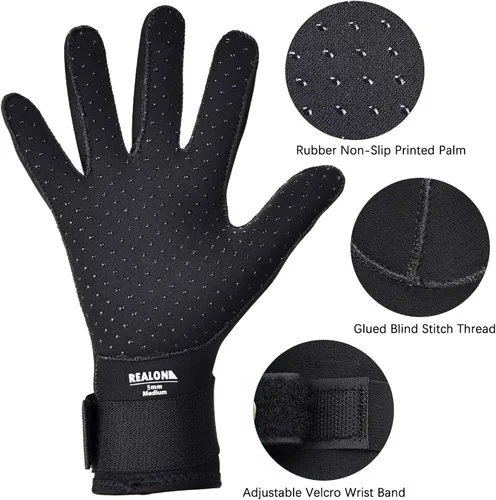 Miniatura 4 de Guantes de neopreno para buceo para hombres y mujeres, 0.197 in, cálidos con cinco dedos en agua fría, banda elástica para la muñeca antideslizante