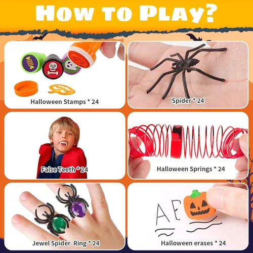 Miniatura 4 de Recuerdos de fiesta de Halloween para niños, paquete de 24 caldero de bruja de plástico prellenado, juguete novedoso a granel, juguetes de Halloween