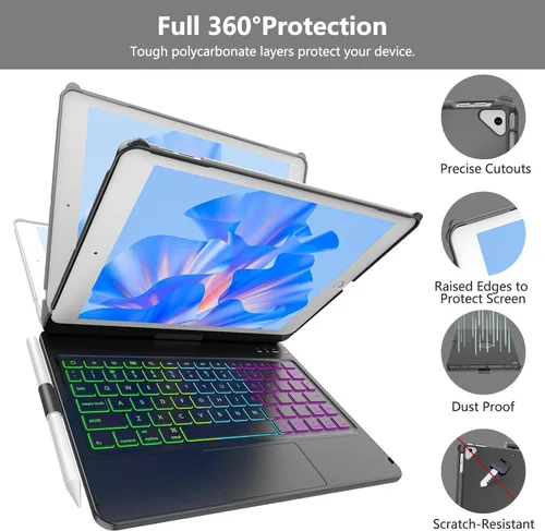 Miniatura 5 de COO Funda con teclado para iPad 10.2" 9ª/8ª/7ª generación, para iPad Air 10.5" (3ª generación) / para iPad Pro 10.5", con retroiluminación de 10