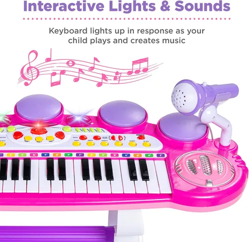 Miniatura 2 de Mejor elección productos para niños, teclado electrónico musical, 37 teclas y micrófono, Rosado