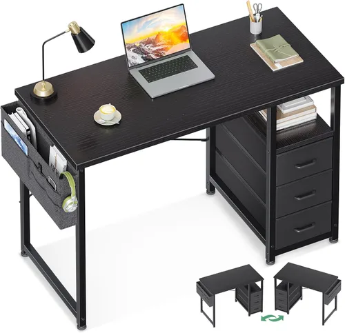 Miniatura 9 de AODK - Escritorio pequeño de 32" para computadora con cajones de tela, escritorio de estudio para niñas y adolescentes para dormitorio, escritorio