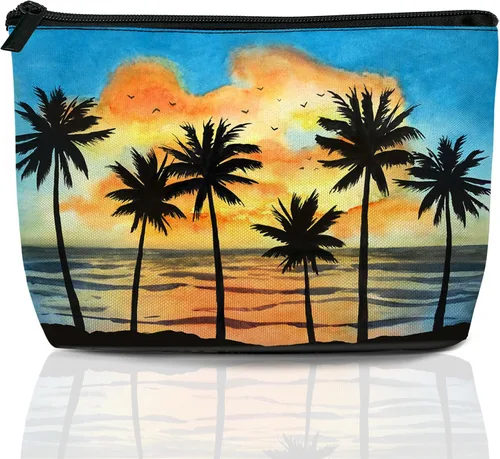 Miniatura 14 de Bolsa de maquillaje con hojas de plátano, bolsas de cosméticos para mujer, mini bolsas portátiles de viaje con flores tropicales, neceser