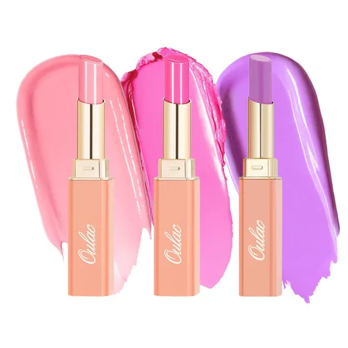 Miniatura 23 de Oulac Lápiz Labial Rosa Hidratante con Brillo - Lápiz Labial Hidratante Bálsamo Labial Tintado Brillante, Acabado Brillante Transparente Jugoso