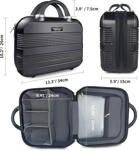 Miniatura 3 de Estuche de viaje portátil de maquillaje rígido de 14 pulgadas, elegante organizador de cosméticos de PC + ABS para mujer, resistente a los arañazos