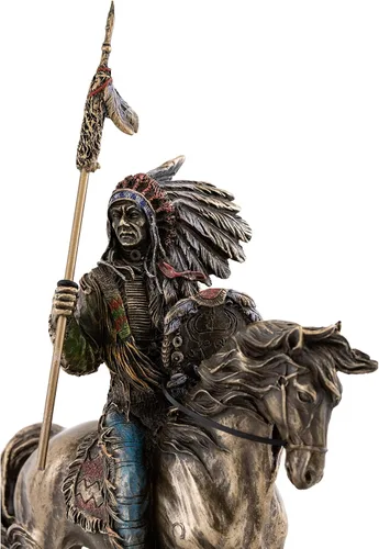 Miniatura 5 de Top Collection Mandan Indian Chief Statua - Escultura nativa americana en bronce fundido en frío de alta calidad, figura coleccionable de la tribu