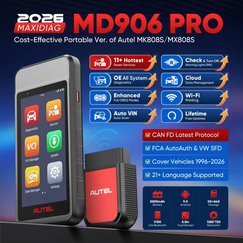 Miniatura 2 de Autel MaxiDiag MD906 PRO OBD2 escáner, 2026 MD906PRO All Sys Herramienta de escaneo de diagnóstico igual que MD909 PRO, BT Lite de MK808S, CAN FD
