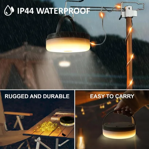 Miniatura 5 de Guirnalda de luces solares para campamento, 39.4 pies, portátil, impermeable, con 8 modos de iluminación, funciona con energía solar y recargable