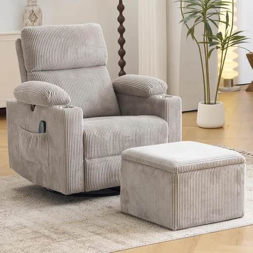 Miniatura 31 de Silla Reclinable Eléctrica de Gran Tamaño Giratoria Deslizante con Masaje y Calor, Sillón Reclinable Giratorio Mecedor con Reposabrazos Ajustables