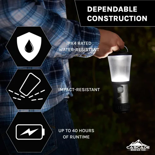 Miniatura 2 de Cascade Mountain Tech Linterna LED plegable IPX4 resistente al agua con 4 modos de luz, paquete de 3, negro/plateado