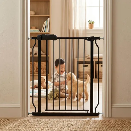 Miniatura 17 de Puerta de bebé estrecha de 24-29 pulgadas, puerta de seguridad de montaje a presión sin perforación para escaleras y puertas, puerta de seguridad