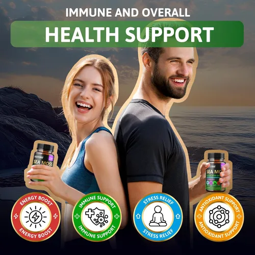 Miniatura 7 de Cápsulas de musgo marino irlandés Organic Seamoss 3000 mg Cápsulas de aceite de semilla negra 2000 mg Ashwagandha Suplementos 1000 mg de cúrcuma