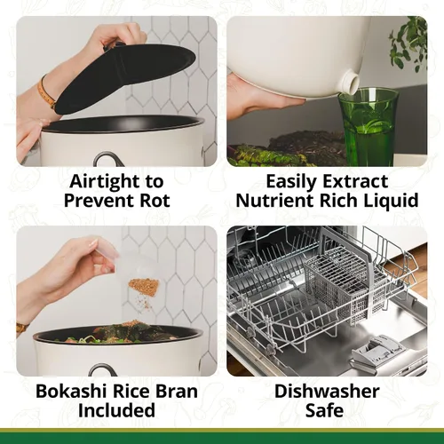 Miniatura 4 de TeraGanix Bokashi - Contenedor de compostaje + 2 libras de salvado Bokashi, compostador de encimera de cocina, compostaje interior para todas