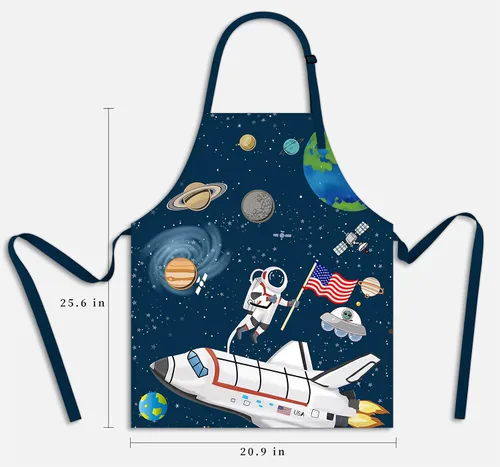 Miniatura 5 de Delantal para niños, delantal unisex con correa ajustable para el cuello, delantal de cocina para cocinar, pintar y hornear Azul oscuro
