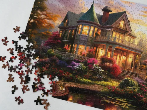 Miniatura 6 de Springbok Victorian Dream - Rompecabezas de 500 piezas para adultos, casa victoriana de ensueño al atardecer, piezas de corte único, fabricado