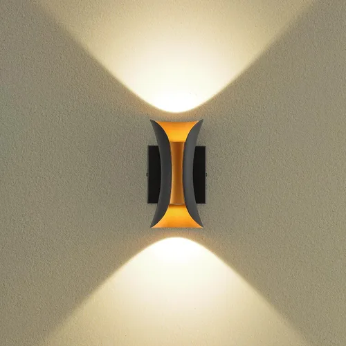 ziidoo Aplique de pared moderno para interiores y exteriores, 7.9 pulgadas IP65 negro y dorado LED luminaria para patio, porche, puerta delantera,