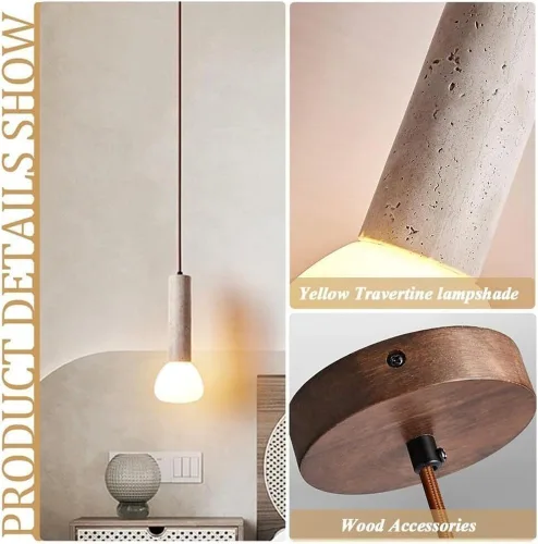 Miniatura 3 de Long Tube Pendant Lights Fixture Modern Yellow Travertine Chandelier with Glass Shade Nordic Kitchen Island Hanging Lamp for Living Room Entryway