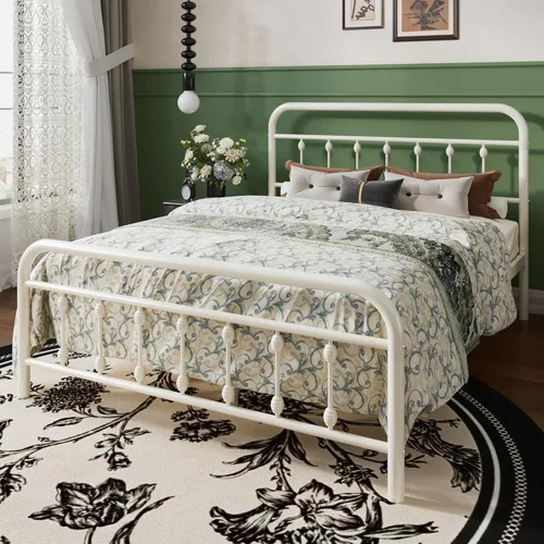 Miniatura 3 de SHA CERLIN Estructura de Cama de Plataforma de Metal Tamaño Queen con Cabecera y Pie de Cama de Hierro Forjado Estilo Victoriano, Fácil Montaje
