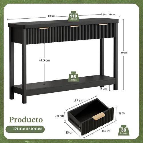 Miniatura 2 de Lulive Mesa Consola Acanalada de 51" para Entrada, Mesa de Entrada con 3 Cajones de Madera, Mesa Estilo Granja Detrás del Sofá para Sala de Estar
