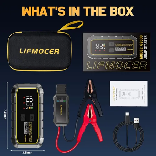 Miniatura 6 de LIFMOCER GS500 Arrancador de Automóvil - Arrancador de Batería de Automóvil de 5000A para Todos los Motores de Gasolina y Motores Diesel de hasta