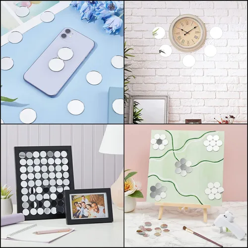 Miniatura 6 de 20 azulejos redondos de espejo de vidrio, hojas de espejo circular pequeño de 2.36 pulgadas, azulejos de mosaico autoadhesivos para paredes