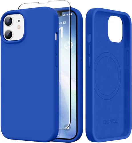 Miniatura 210 de GONEZ Funda de silicona para iPhone 14 Pro Max, compatible con MagSafe, con protector de pantalla + protector de lente de cámara, silicona líquida a