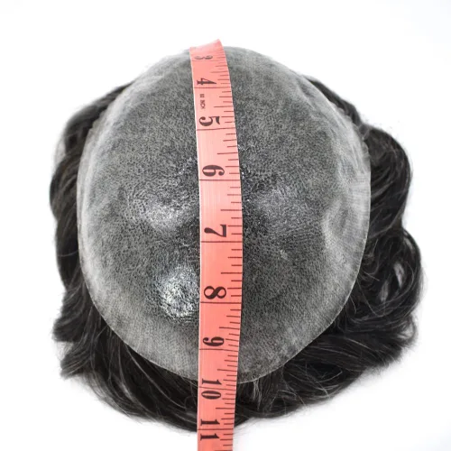 Miniatura 6 de Tupé de cabello humano para hombre, base de piel de polietileno, unidades de cabello sintético de inyección, densidad de 8 x 10 a 110 %, frente
