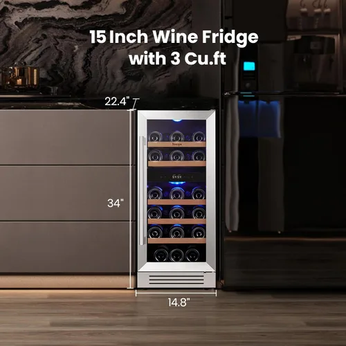 Miniatura 4 de Yeego Refrigerador de Vino - Refrigerador de Vino de Doble Zona de 15 Pulgadas con Capacidad para 28 Botellas, 40-65°F Refrigerador de Vino