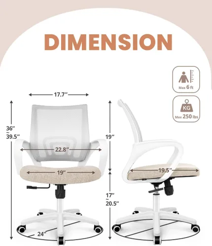 Miniatura 3 de NEO CHAIR Silla de escritorio de oficina para computadora, ergonómica de malla para juegos, asiento trasero medio con cómodo soporte lumbar, altura