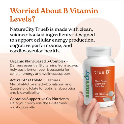Miniatura 4 de NatureCity True-B Suplemento de complejo vitamínico Super B a base de plantas Hecho de fuentes de plantas integrales orgánicas certificadas