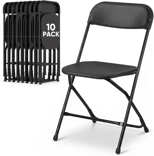 Paquete de 10 sillas plegables, sillas de comedor plegables negras para bodas, fiestas, eventos, exteriores e interiores, sillas plegables de