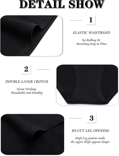 Miniatura 4 de POKARLA Calzones de bikini de corte alto para mujer, ropa interior de algodón elástico suave, ropa interior hipster, paquete de 6
