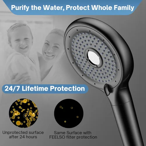 Miniatura 5 de FEELSO Cabezal de ducha filtrado con mano, cabezal de ducha de alta presión de 6 modos de pulverización con filtro, 15 etapas de suavizante de agua