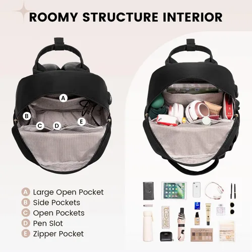 Miniatura 3 de LOVEVOOK Mini mochila para mujeres y niñas, elegante mochila impermeable con puerto USB, bonita mochila para la escuela, viajes, fiestas, Negro