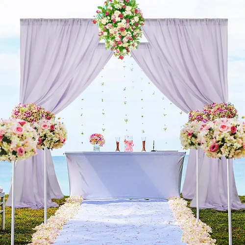 Miniatura 34 de DUOBAO Cortina de gasa rosa, 2 paneles de 29 x 96 pulgadas, cortinas de telón de fondo de boda, cortinas de playa transparentes para sala de estar