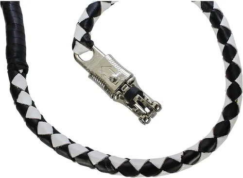 Miniatura 2 de Dream Apparel Látigo de Cuero para Motocicleta "Get Back" de 36 Pulgadas para Manillar con Flecos para Motociclista, Negro y Blanco Negro & blanco