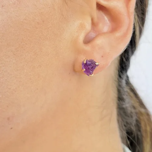 Miniatura 55 de Aretes de piedra preciosa natural en bruto con oro rosa sobre plata de ley 925, 6 a 0.276 in, regalo de piedra de nacimiento de calidad genuina