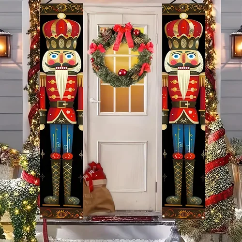 Miniatura 9 de BlissYard Estandartes de Porche Navideños de Cascanueces 12×71 Pulgadas Hola Invierno Feliz Navidad Decoraciones de Puerta Estandarte de Soldado