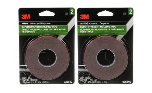 3M Scotch-Mount Cinta de moldura automotriz, adhesivo de doble cara súper resistente, 1/2 pulgada x 15 pies por rollo (paquete de 2) – para molduras