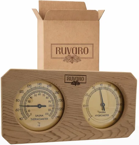 Termómetro e higrómetro de sauna 2 en 1 - Hecho a mano con madera de cedro rojo canadiense - Medidor analógico de temperatura y humedad - Fahrenheit