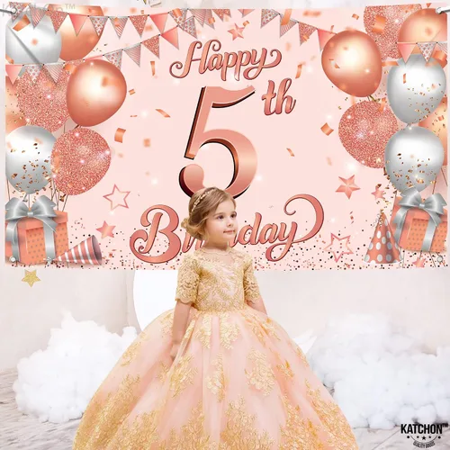Miniatura 6 de KatchOn, Cartel grande de feliz cumpleaños número 5: 72 x 44 pulgadas, decoraciones de cumpleaños de 5 para niña, telón de fondo de feliz cumpleaños