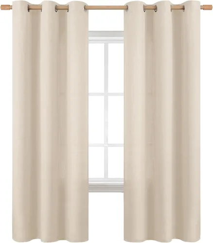 Miniatura 76 de BGment Cortinas de Lino Beige de 63 Pulgadas de Largo 2 Paneles - Tratamientos para Ventanas con Textura de Arpillera Filtrantes de Luz Cortinas